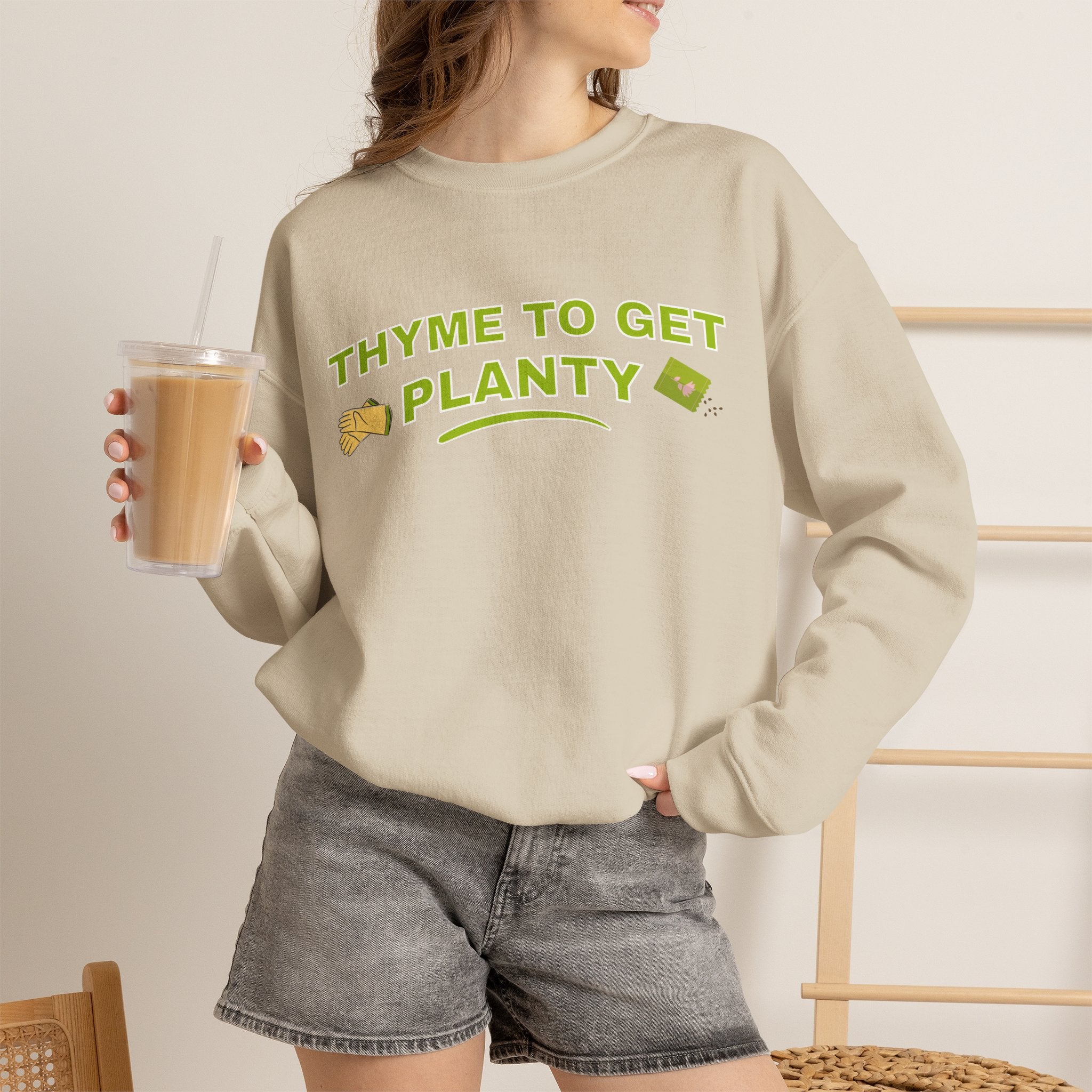 Thyme To Get Planty Sweatshirt, Funny Herb Pun Crewneck, Plant Lover Gift, Gardening Sweatshirt, Green Thumb Shirt, Sand Unisex Sweatshir