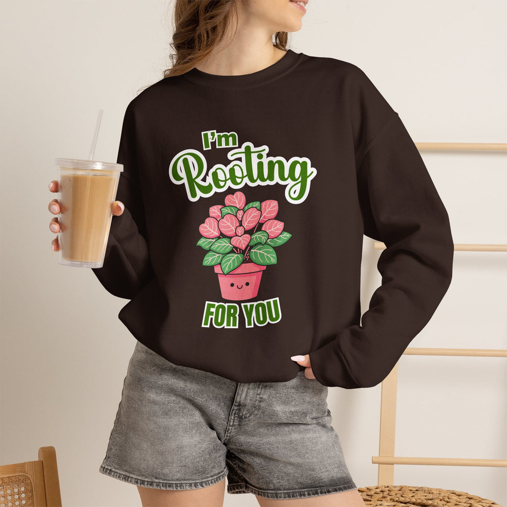 I'm Rooting For You Sweatshirt, Cute Plant Pun Crewneck, Encouragement Gift, Pink Heart Flower Shirt, Plant Lover Gift, Sand Sweatshirt