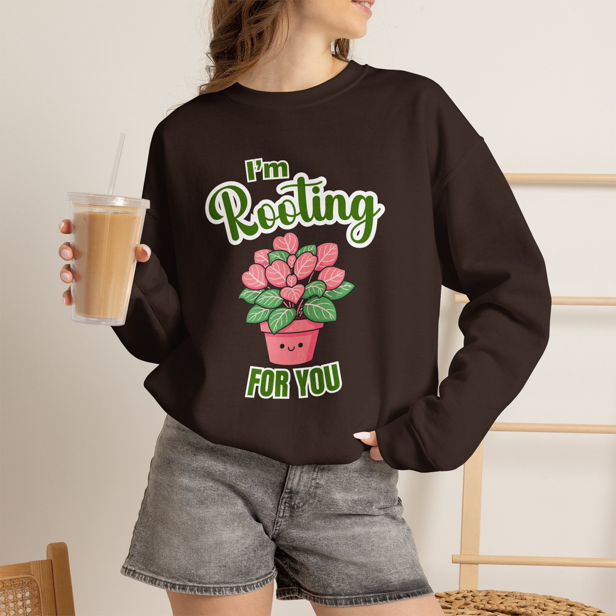 I'm Rooting For You Sweatshirt, Cute Plant Pun Crewneck, Encouragement Gift, Pink Heart Flower Shirt, Plant Lover Gift, Sand Sweatshirt