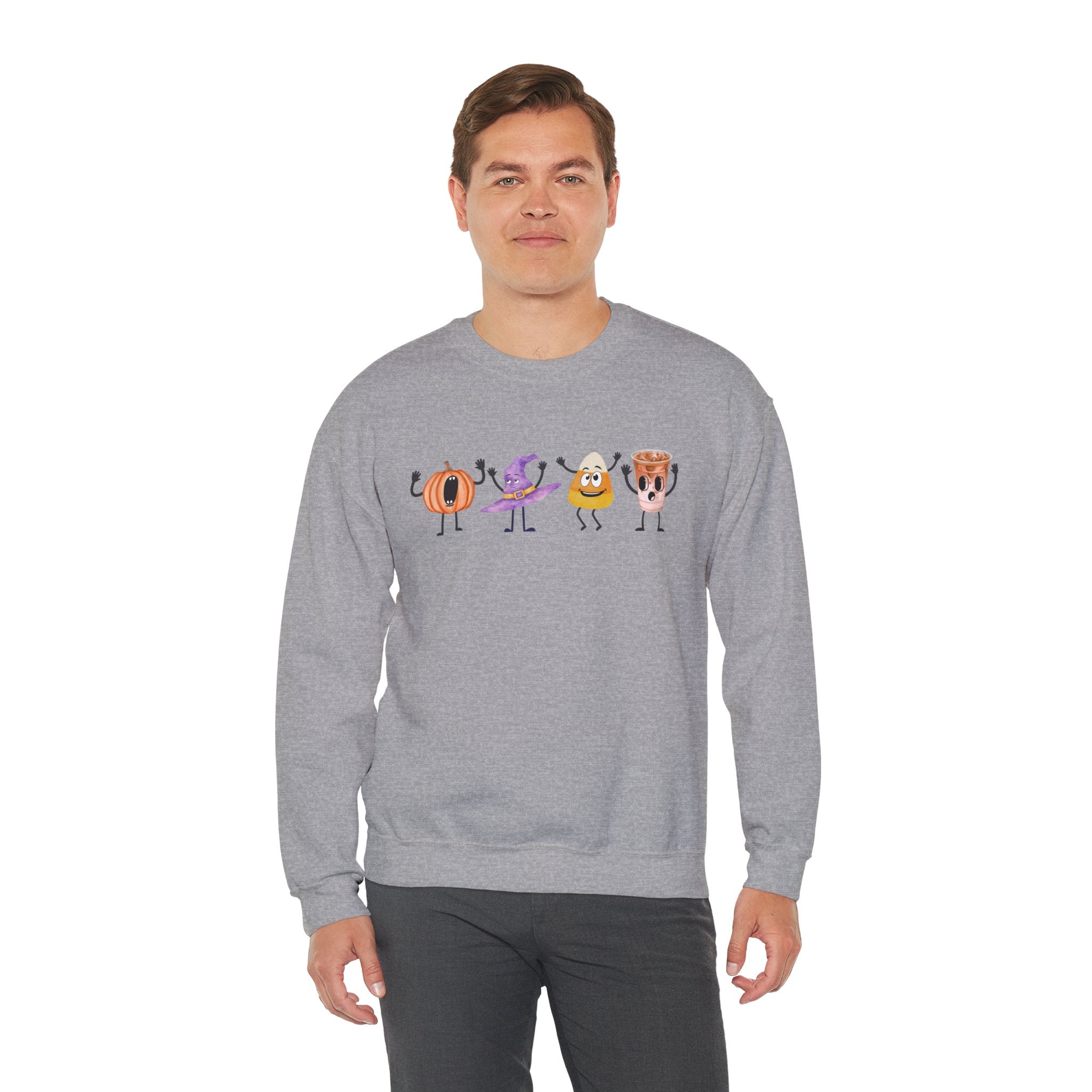 Halloween Sweatshirt Women Dancing Pumpkin Candy Corn Witch Hat Iced Coffee Crewneck Fall Fun Cute Halloween Party Shirt Gift