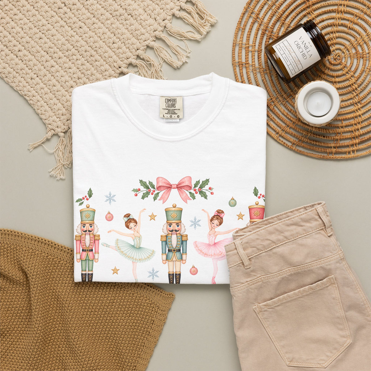 Comfort Colors Pastel Nutcracker Ballerina Christmas T- Shirt, Pink Nutcracker Crewneck, Cute Holiday Shirt, Girly Christmas Gift for Her
