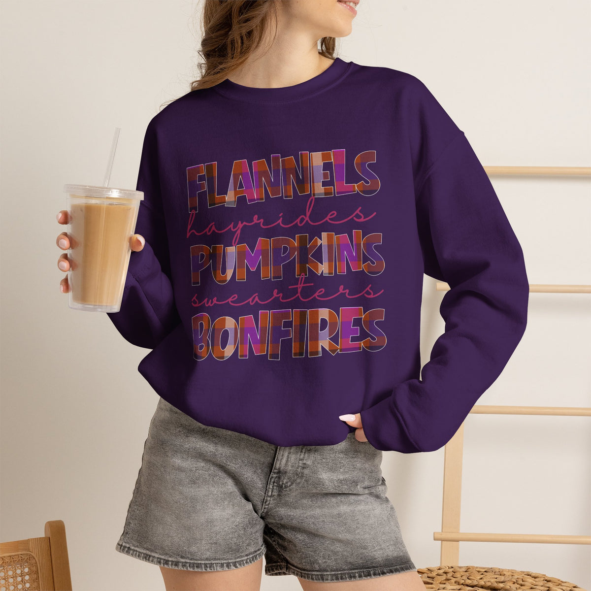 Fall Sweatshirt Flannels Pumpkins Bonfires Hayrides Sweaters Plaid Autumn Crewneck Cozy Fall Shirt Gift for Her
