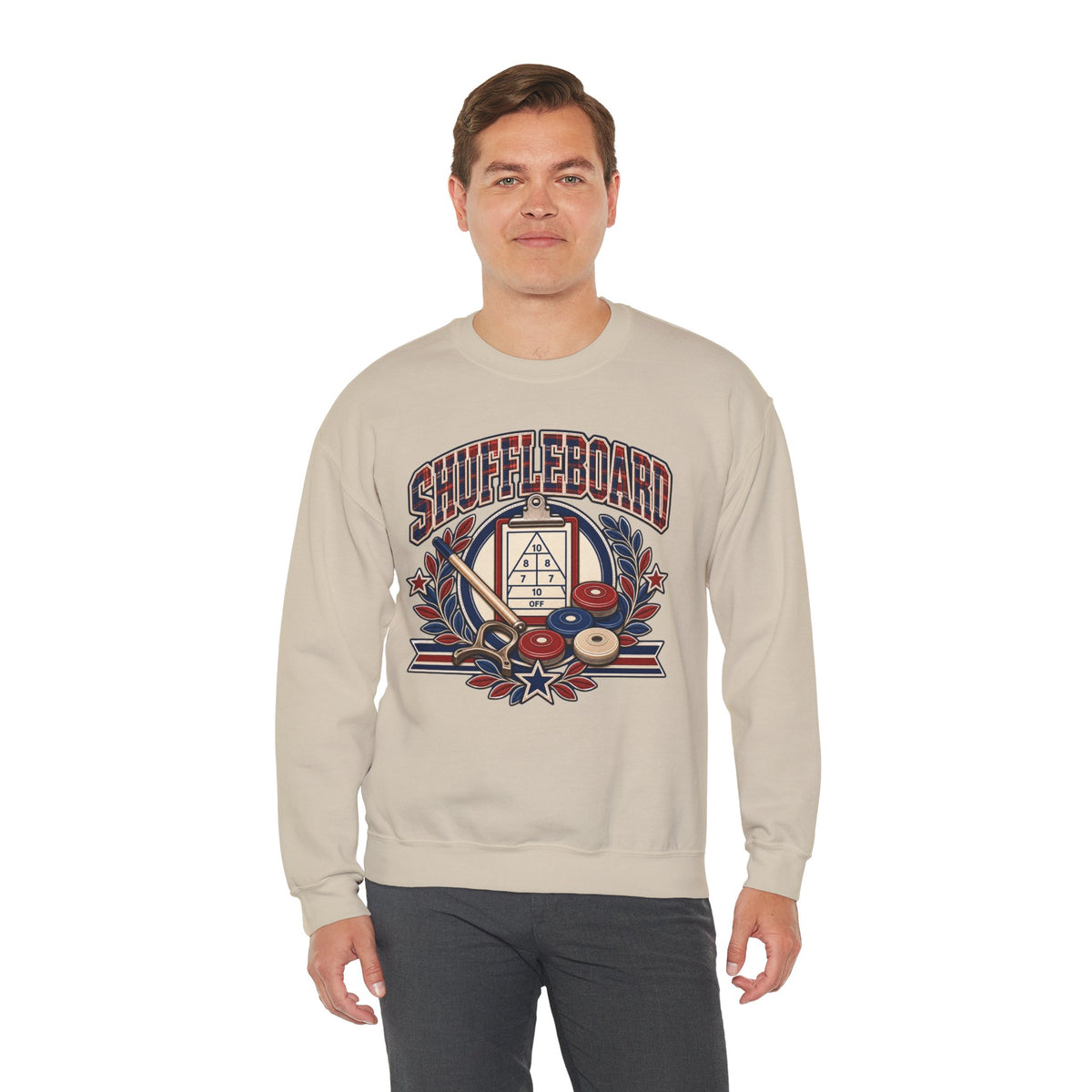 Vintage Shuffleboard Sweatshirt, Retro Americana Crewneck, Shuffleboard Player Gift, Beach Game Pullover, Patriotic Sports Shirt Unisex