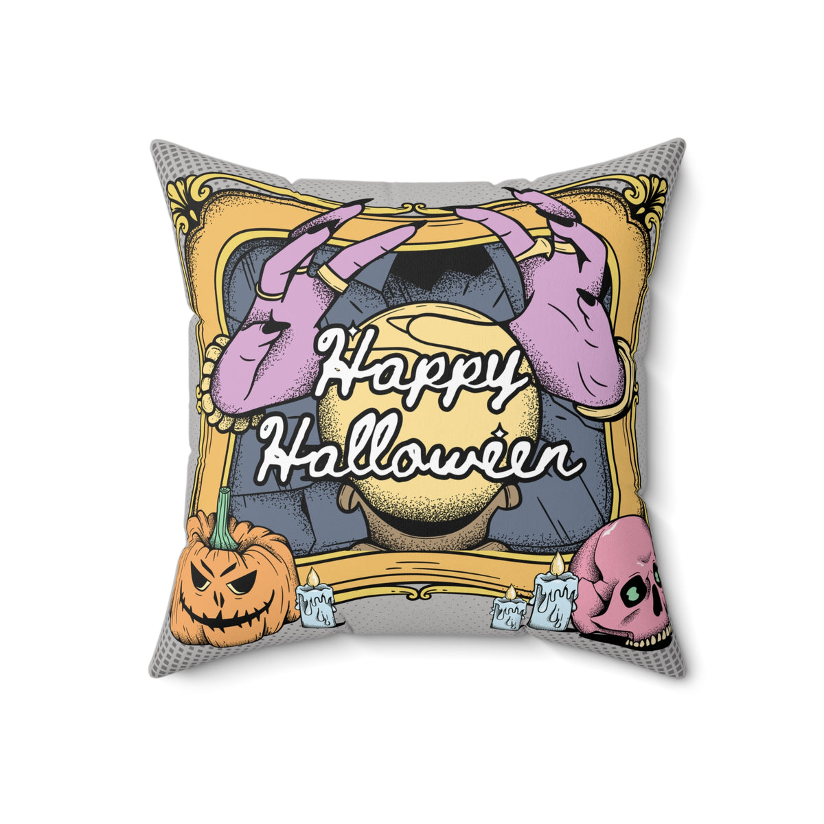 Happy Halloween Pillow, Crystal Ball Fortune Teller Decor, Skeleton Hands Jack O Lantern Pillow, Gothic Halloween Throw Pillow