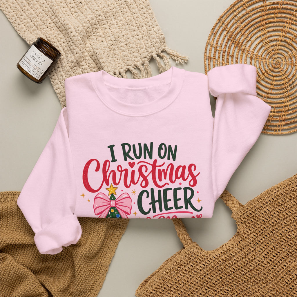 Christmas Mom Sweatshirt, I Run On Christmas Cheer And Mom Fuel, Funny Holiday Shirt, Coffee Lover Mom Gift, Xmas Tree Crewneck