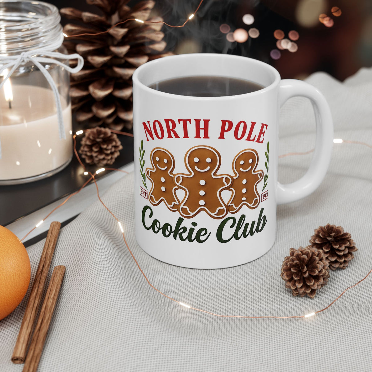 North Pole Cookie Club Ceramic Mug, Christmas Gift, Holiday Decor, Coffee Cup, Gingerbread Lover's Mug