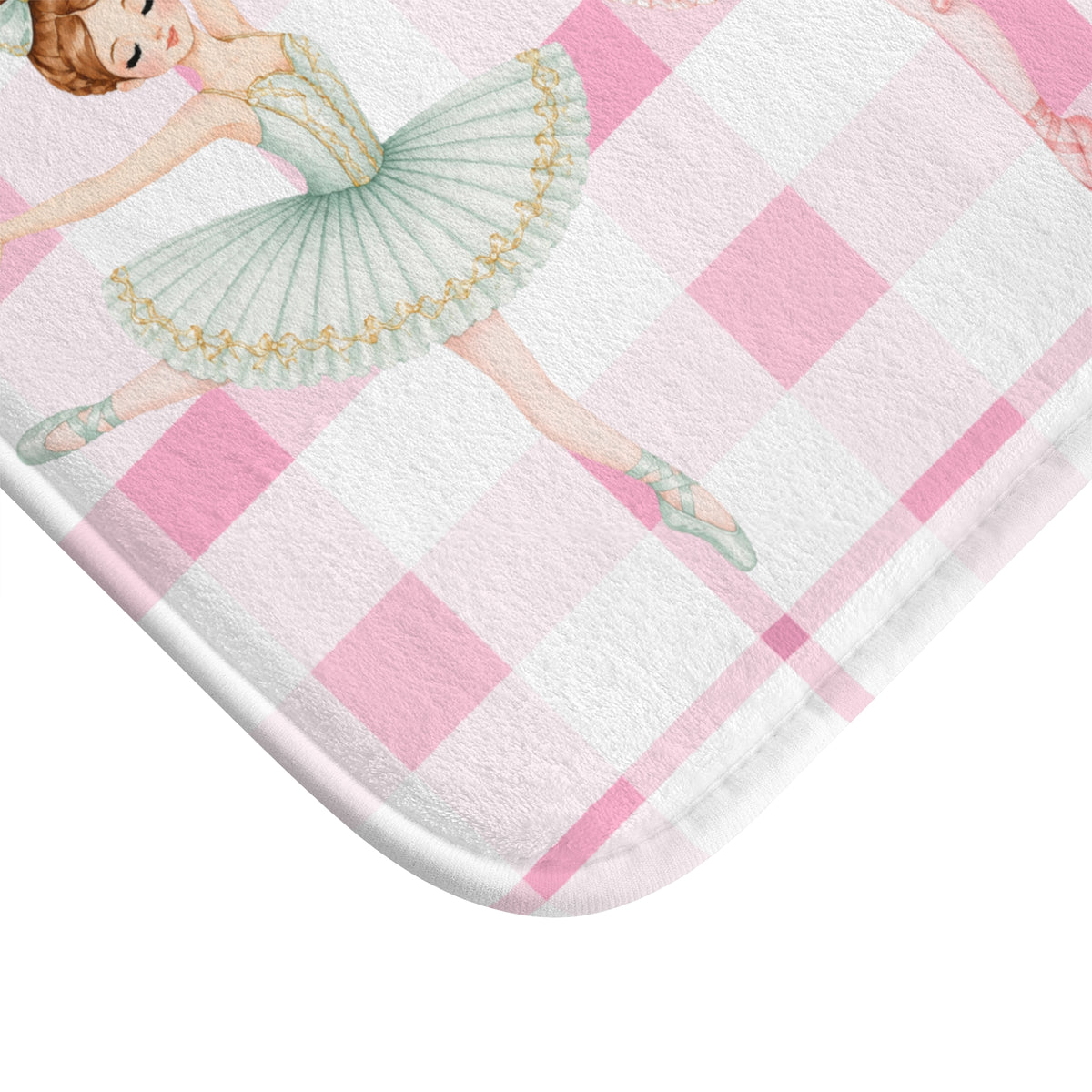 Ballerina Bath Mat, Pink Gingham Ballet Bathroom Rug, Girls Coquette Bathroom Decor, Dance Studio Gift, Pink Plaid Kids Bath Mat Nursery