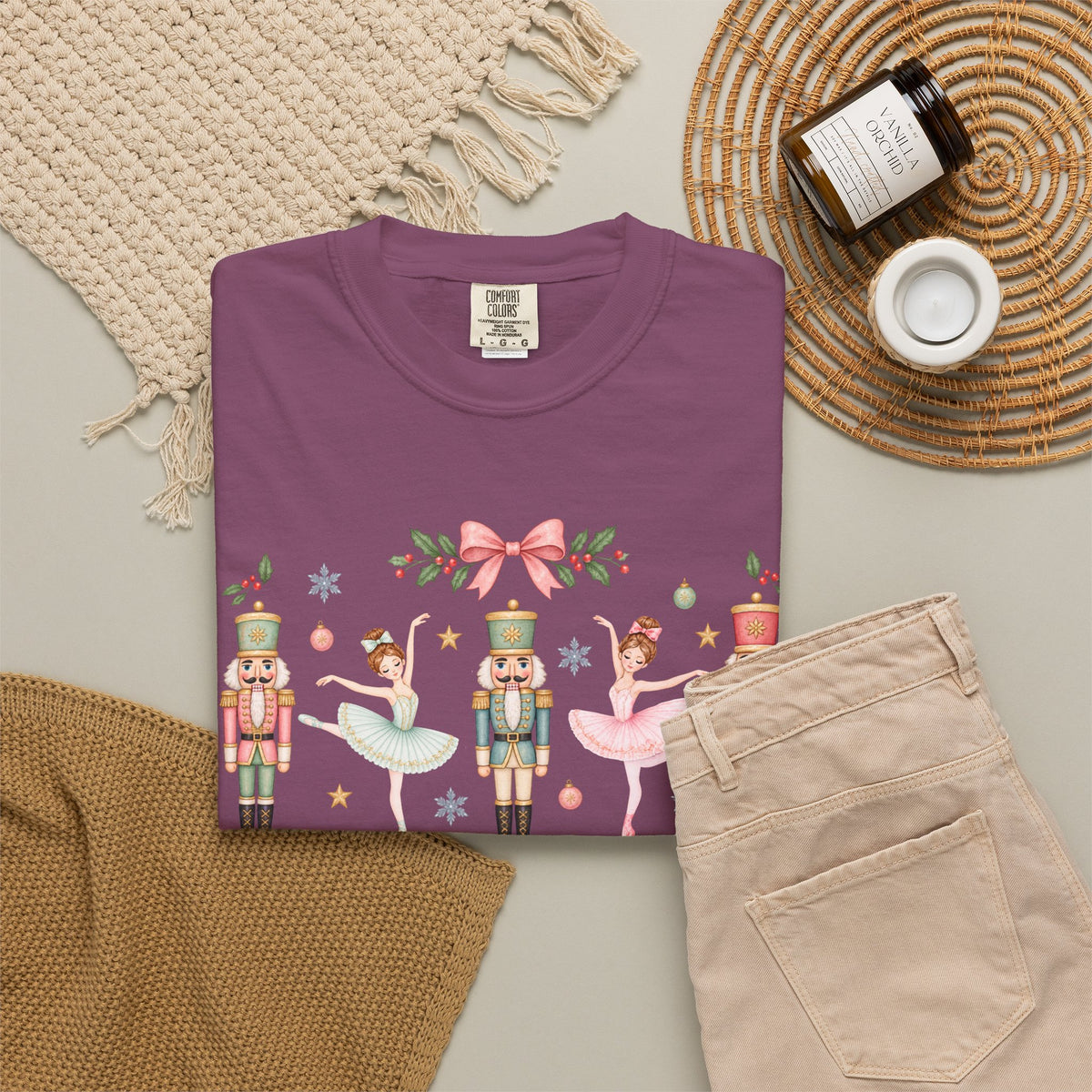 Comfort Colors Pastel Nutcracker Ballerina Christmas T- Shirt, Pink Nutcracker Crewneck, Cute Holiday Shirt, Girly Christmas Gift for Her