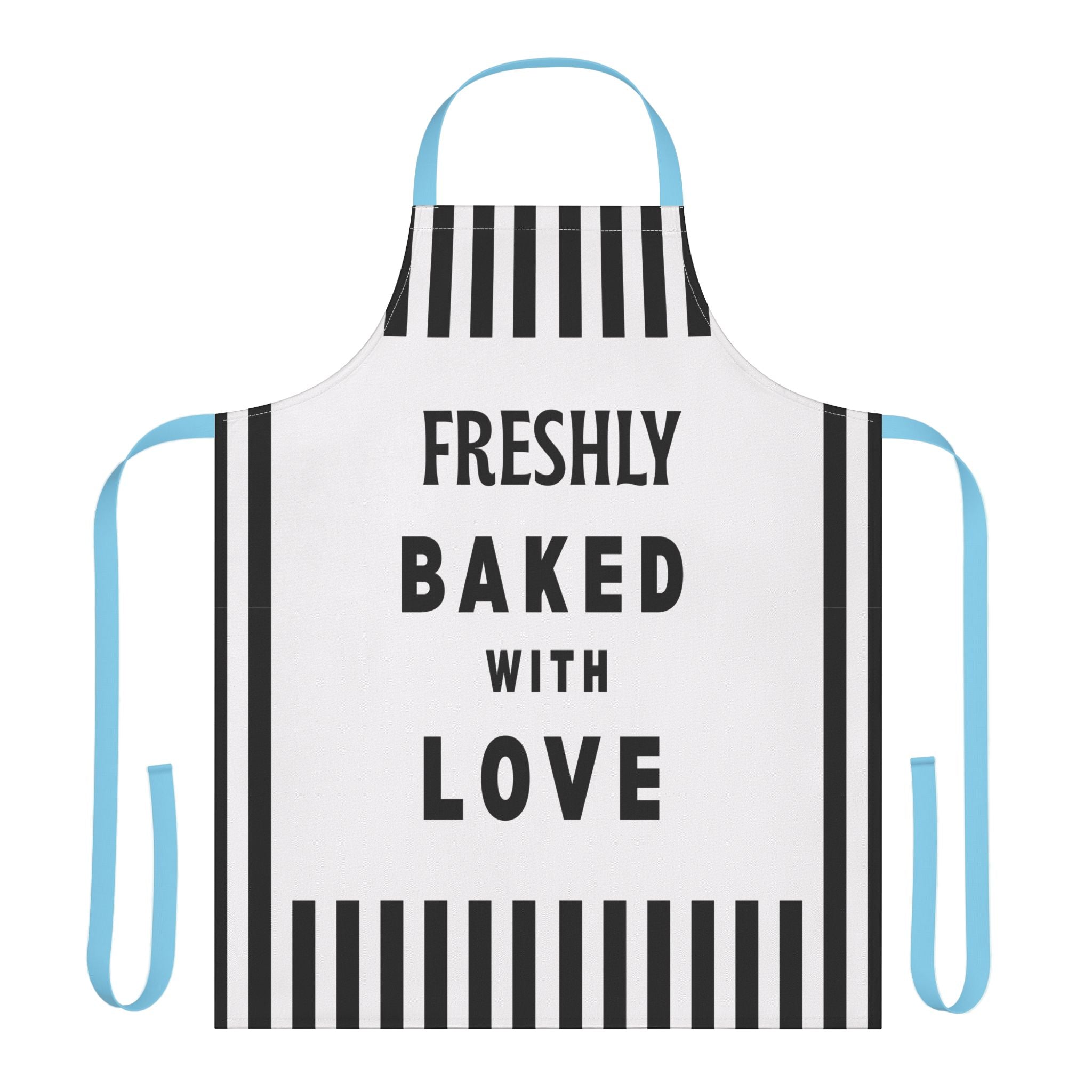Freshly Baked With Love Apron, Black White Striped Kitchen Apron, Baker Gift, Cooking Apron, Funny Baking Apron, Chef Apron, Gift For Baker