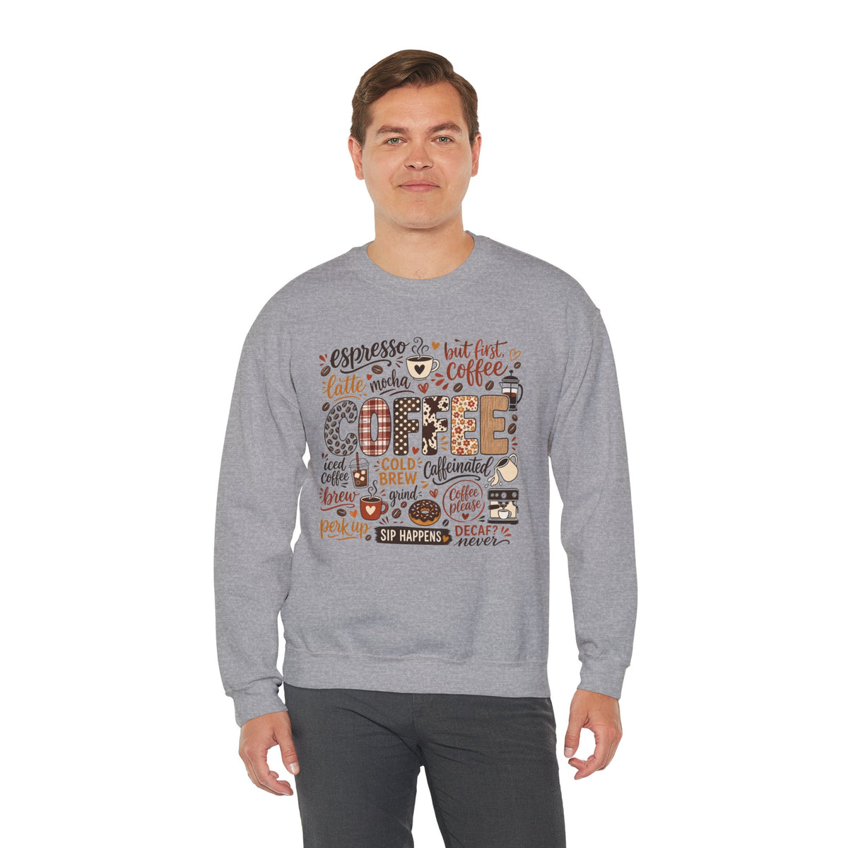 Coffee Lover Word Collage, Funny Coffee Quotes Design, Espresso Latte Mocha Iced Coffee Shirt Design, Sip Happens