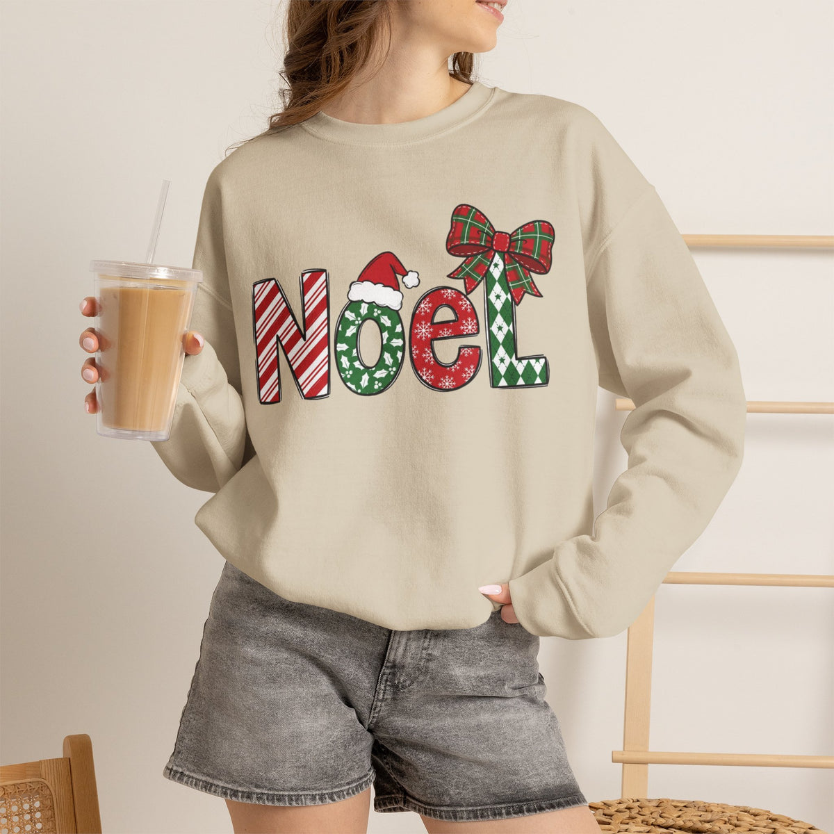 Noel Christmas Sweatshirt, Retro Christmas Sweatshirt, Noel Sweater, Christmas Bow Sweatshirt, Plaid Santa Hat Shirt, Holiday Gift for Her