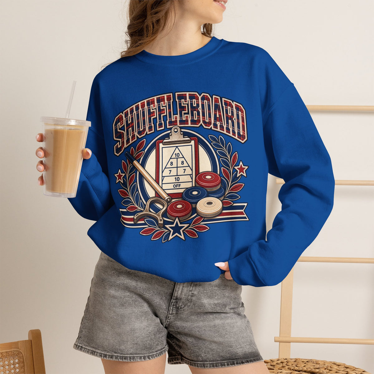 Vintage Shuffleboard Sweatshirt, Retro Americana Crewneck, Shuffleboard Player Gift, Beach Game Pullover, Patriotic Sports Shirt Unisex