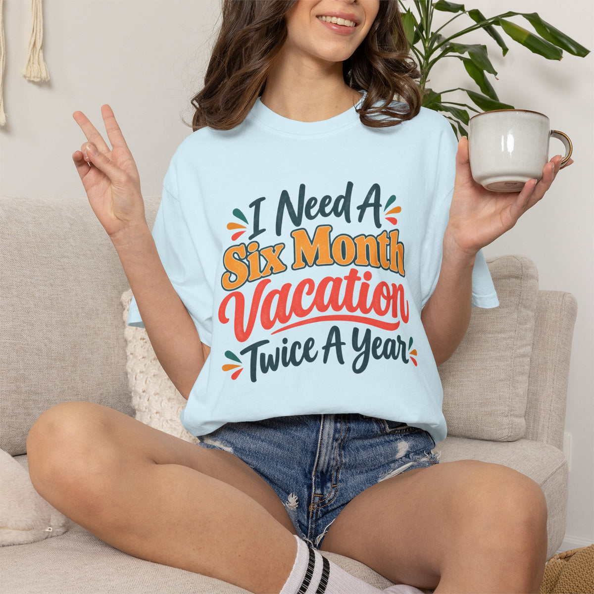 I Need A Six Month Vacation Twice   Funny Sarcastic T-Shirt, Retro Groovy Quote Tee, Humor Vacation Shirt, Gift for Coworker Mom