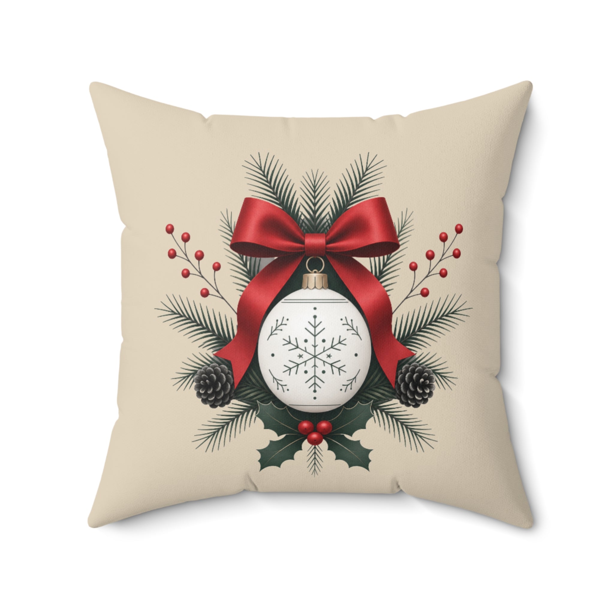 Christmas Ornament Wreath Pillow | Square Throw Pillow, Holiday Decor