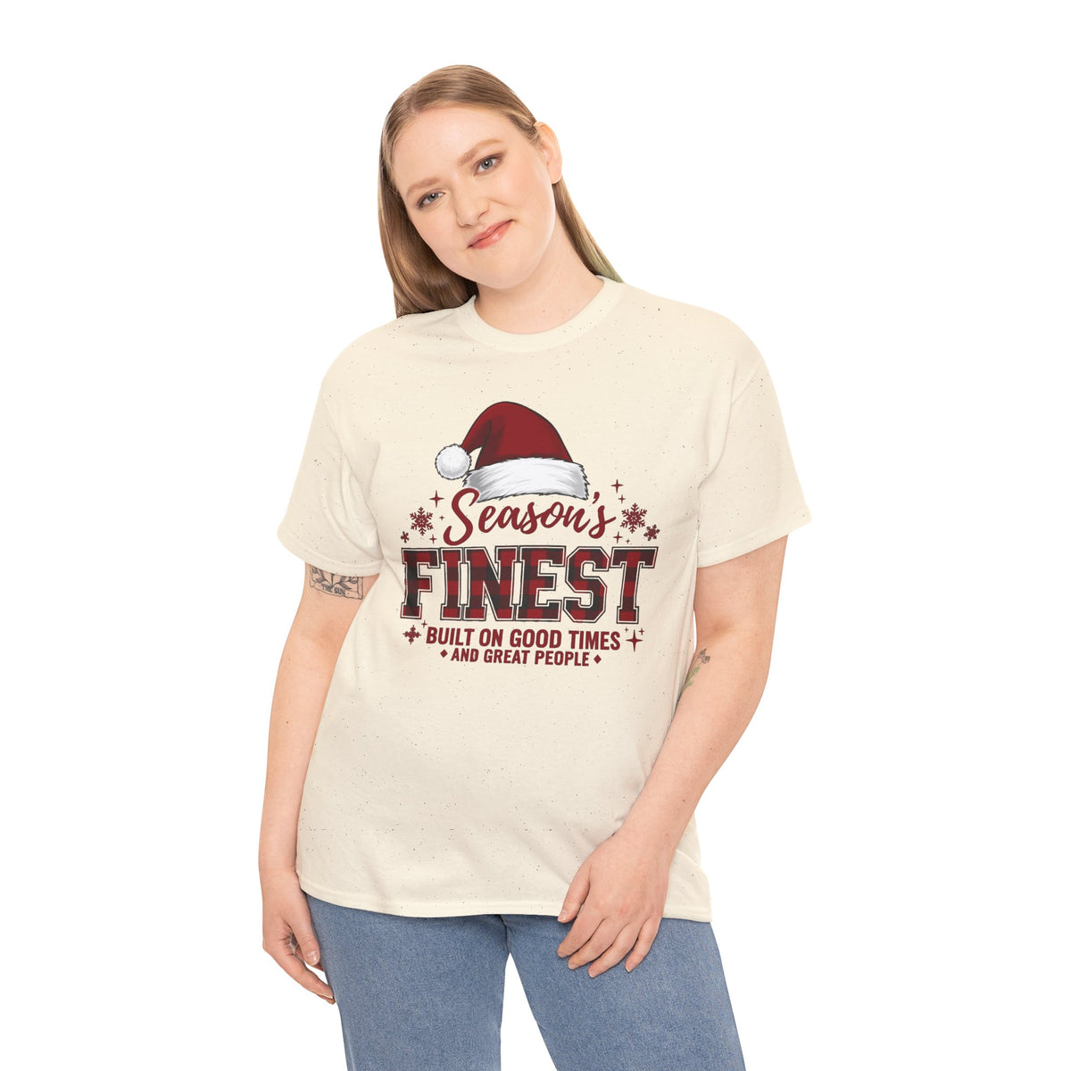 Season's Finest Christmas Shirt | Built On Good Times And Great People | Santa Hat Tee | Cute Holiday T-Shirt | Xmas Family Gift Tee