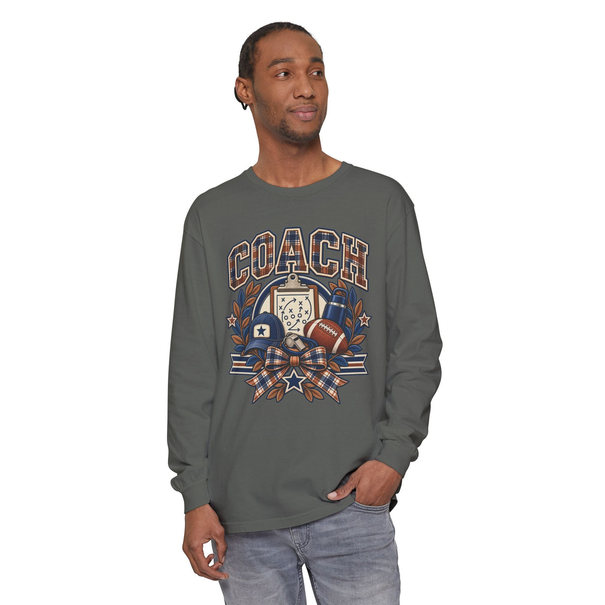 Coach Playbook Football Helmet Long Sleeve Shirt | Vintage Sports Graphic