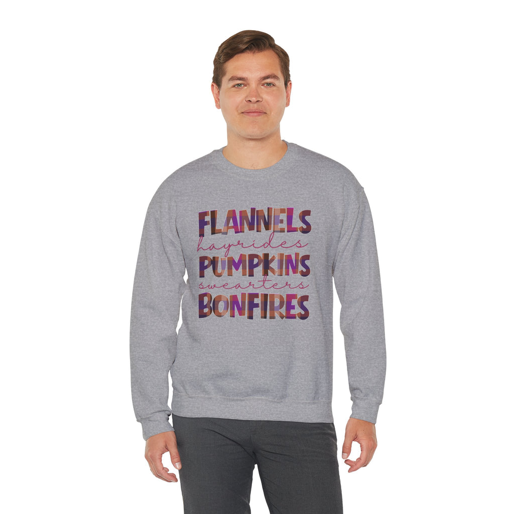 Fall Sweatshirt Flannels Pumpkins Bonfires Hayrides Sweaters Plaid Autumn Crewneck Cozy Fall Shirt Gift for Her