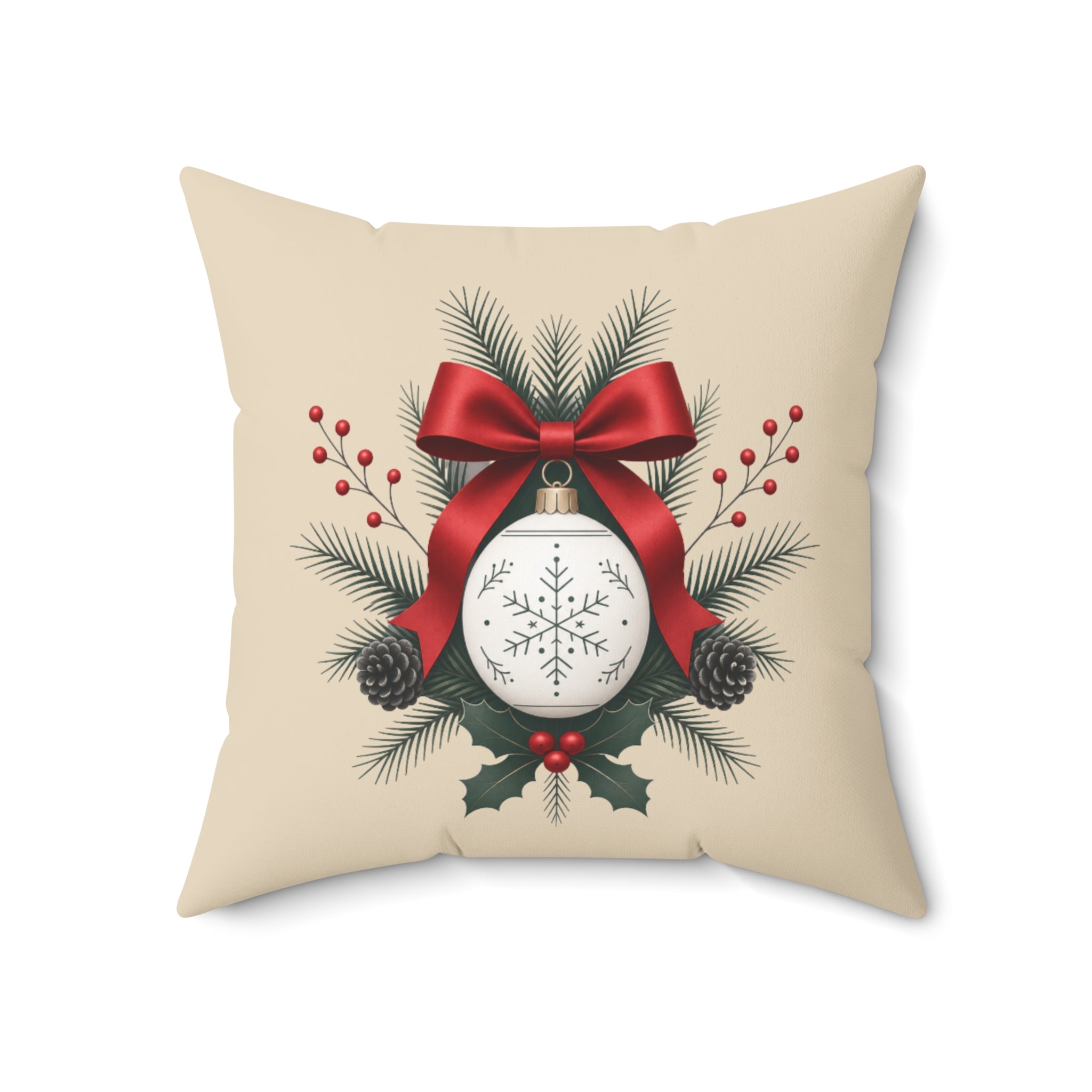 Christmas Ornament Wreath Pillow | Square Throw Pillow, Holiday Decor