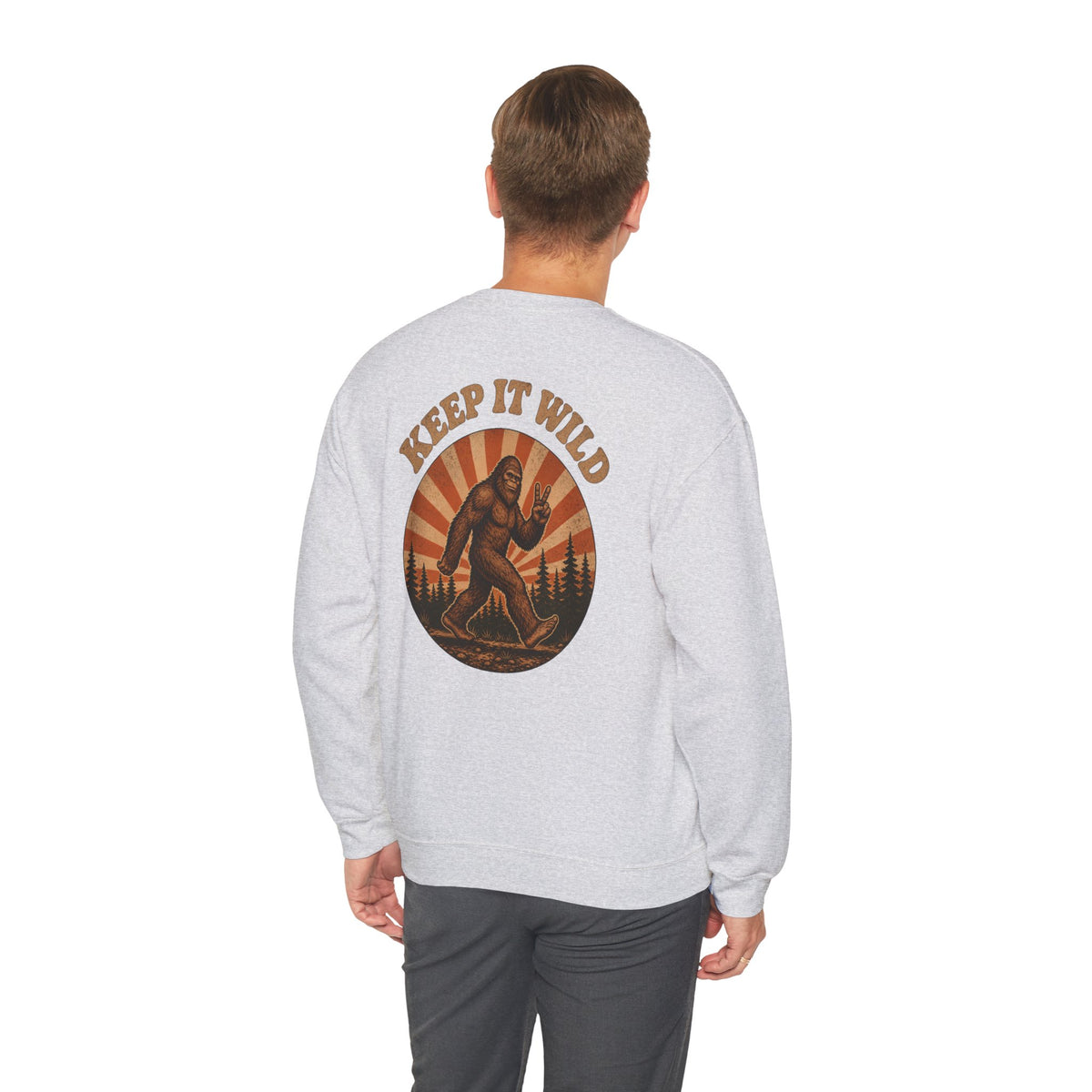 Keep It Wild Bigfoot Sweatshirt, Retro Sasquatch Sunset Graphic Tee, Outdoor Camping Nature Lover Gift, Unisex Crewneck Pullover
