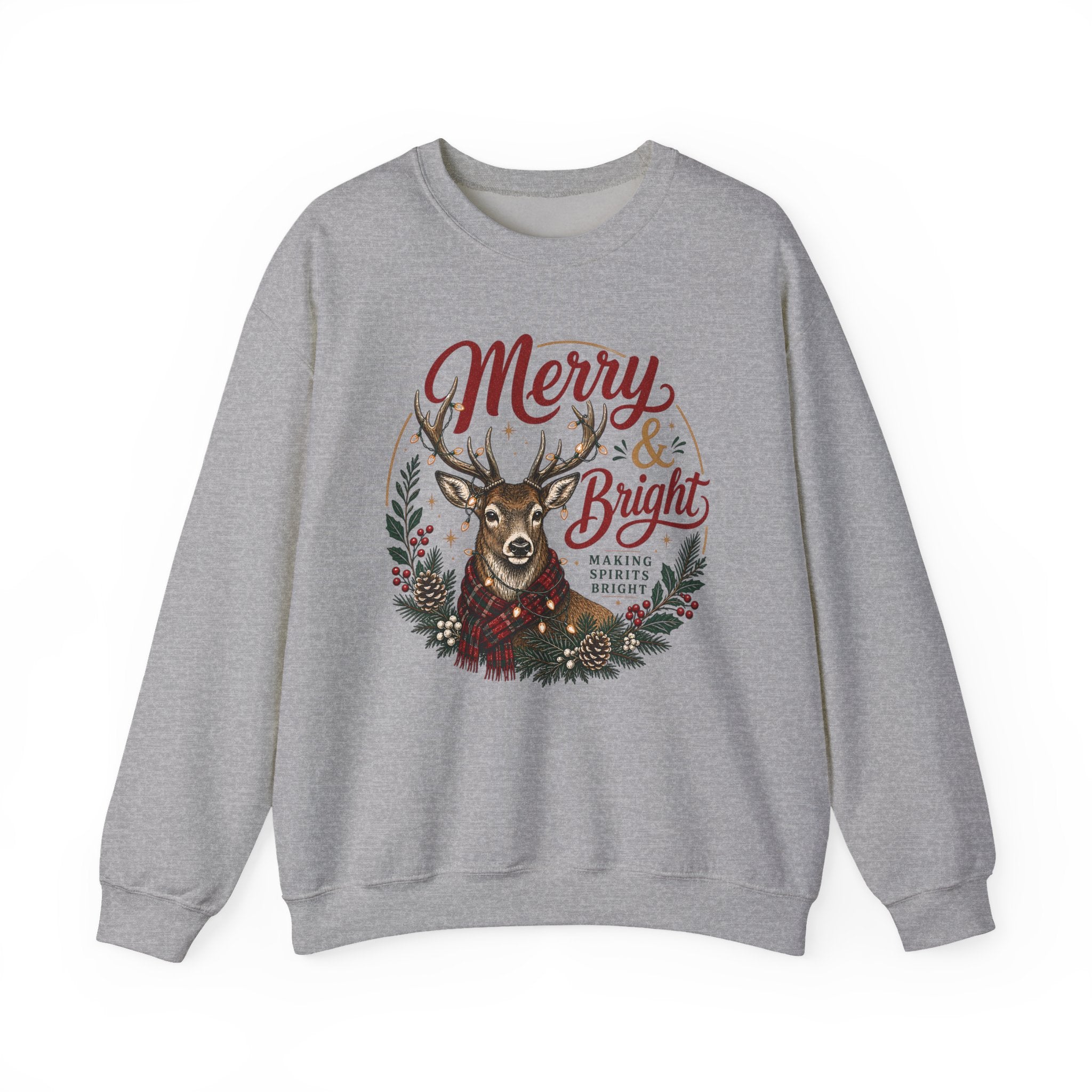 Merry & Bright Deer Sweatshirt, Christmas Reindeer Crewneck, Making Spirits Bright Shirt, Plaid Scarf Deer Sweater, Xmas Gift for Her