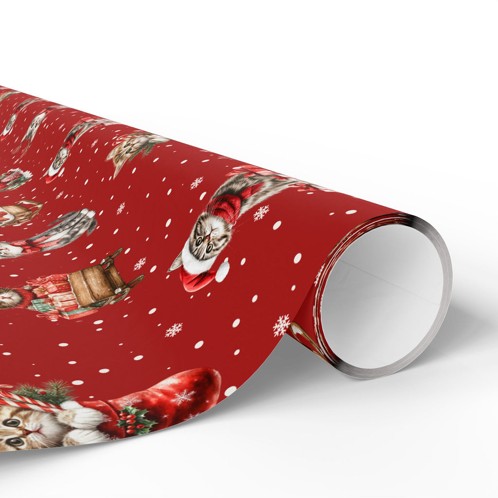 Christmas Cat Wrapping Paper, Red Kitten Gift Wrap, Cute Cat Lover Holiday Wrap, Vintage Christmas Kitty Wrapping Paper