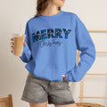 Merry Christmas Blue Plaid Sweatshirt | Buffalo Check Christmas Shirt | Winter Holiday Crewneck | Xmas Gift for Her | Cozy Christmas Top