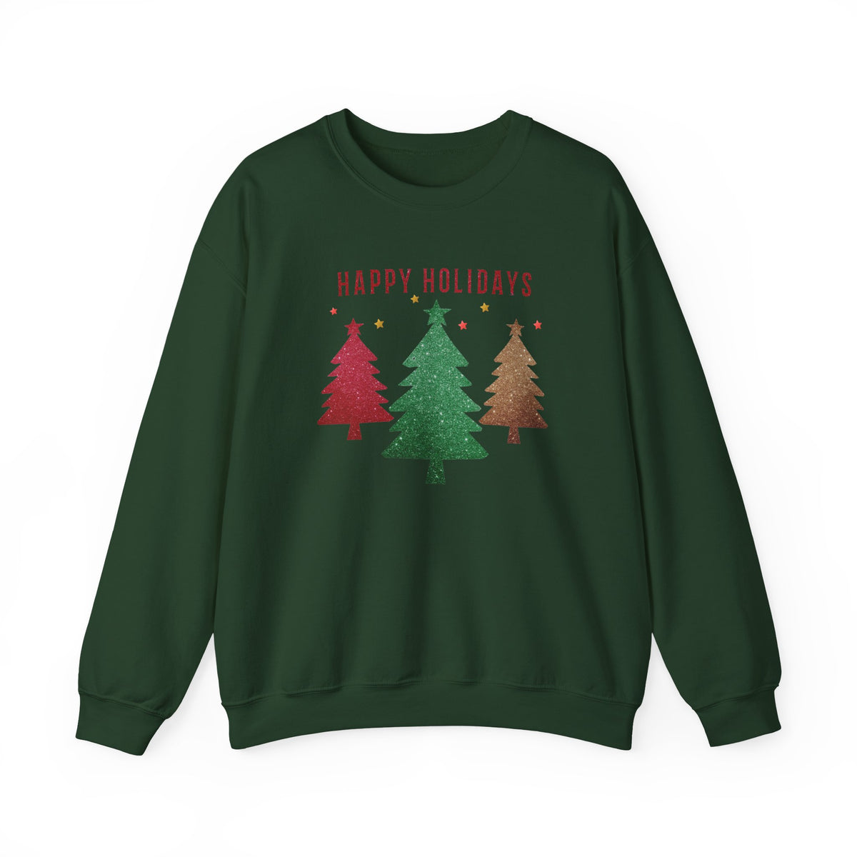 Happy Holidays Evergreen Trees Crewneck Sweatshirt | Christmas Holiday Sweatshirt, Unisex, Casual, Lounge Wear, Glitter Holiday, Trendy