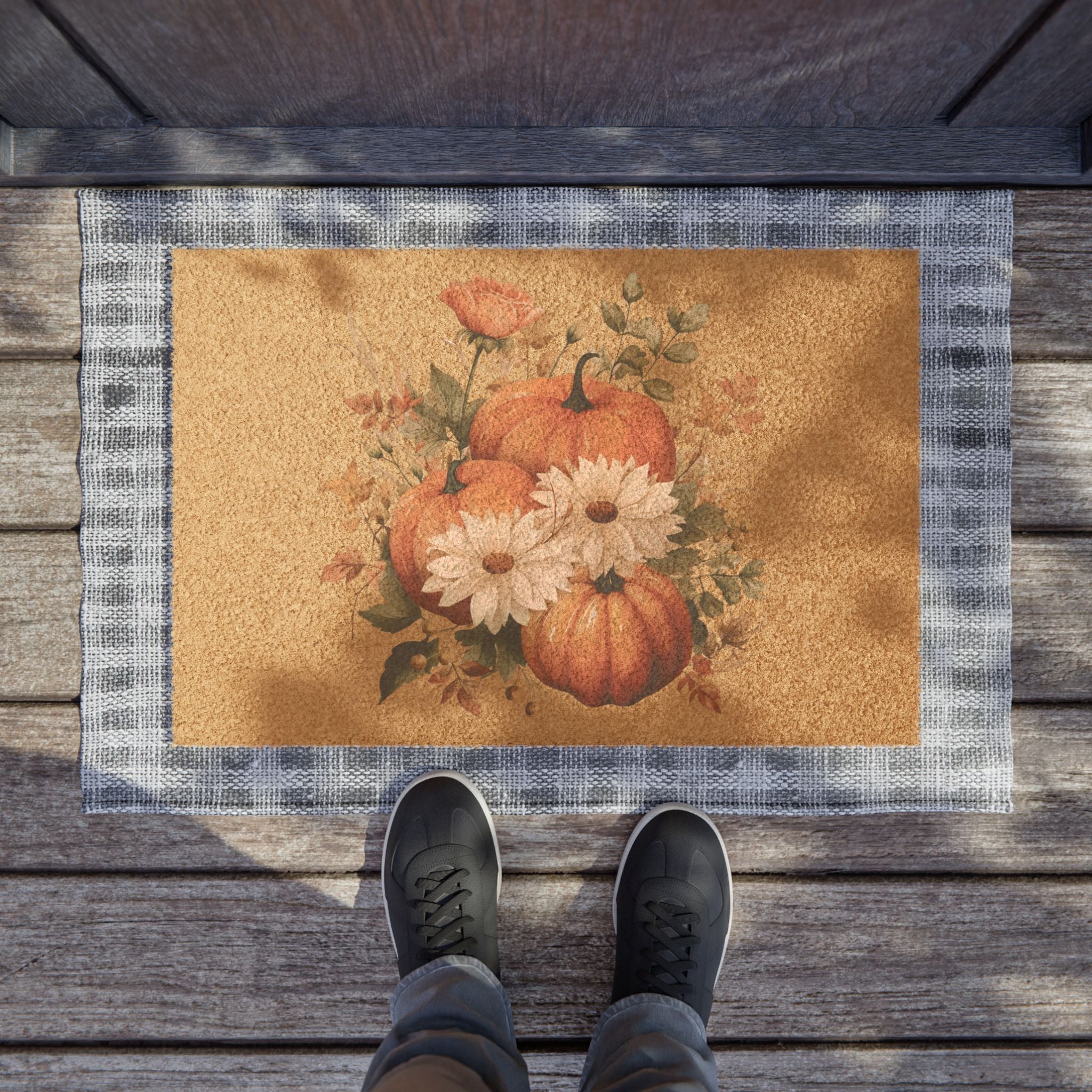 Fall Doormat Pumpkin Daisy Welcome Mat Autumn Front Porch Decor Farmhouse Entryway Rug Thanksgiving Housewarming Gift Coir Door Mat