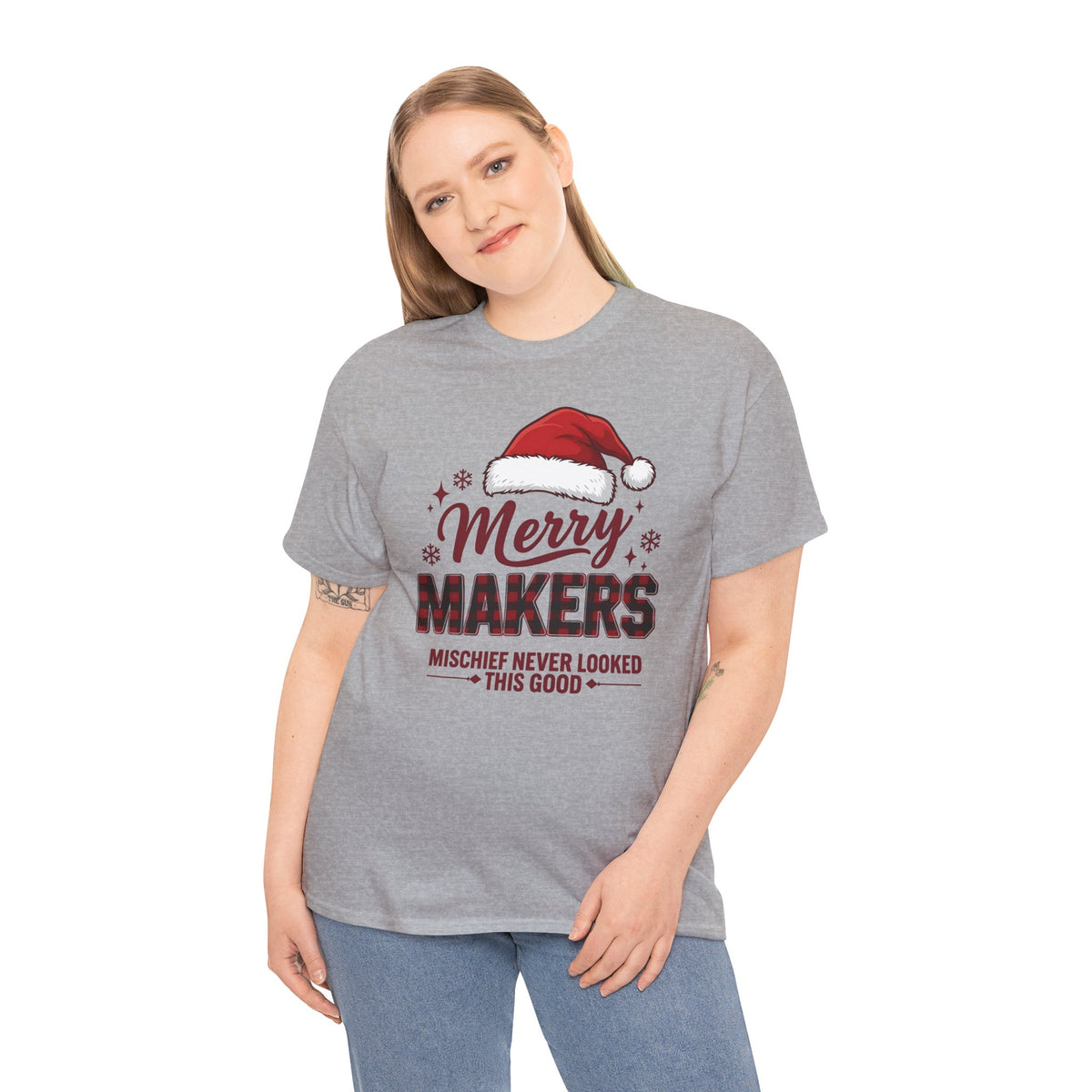 Merry Makers Christmas Shirt | Mischief Never Looked This Good | Santa Hat Tee | Funny Holiday T-Shirt | Cute Xmas Gift Tee