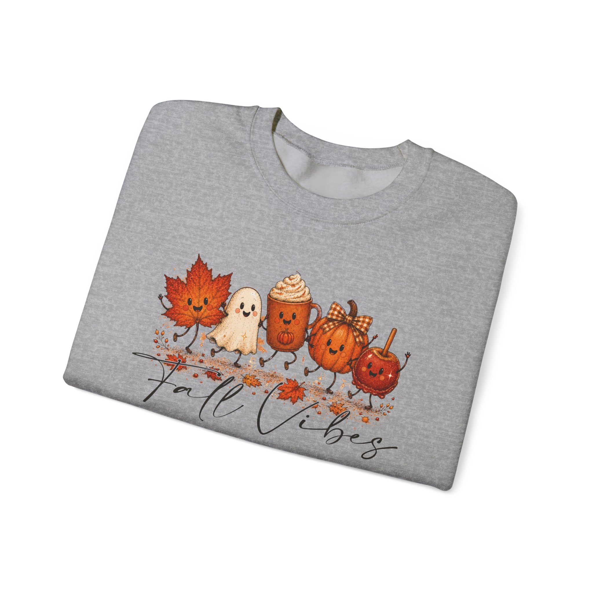 Fall Vibes Sweatshirt, Cute Autumn Characters Crewneck, Pumpkin Spice Latte Ghost Leaf Sweater, Kawaii Fall Shirt, Halloween Autumn Top