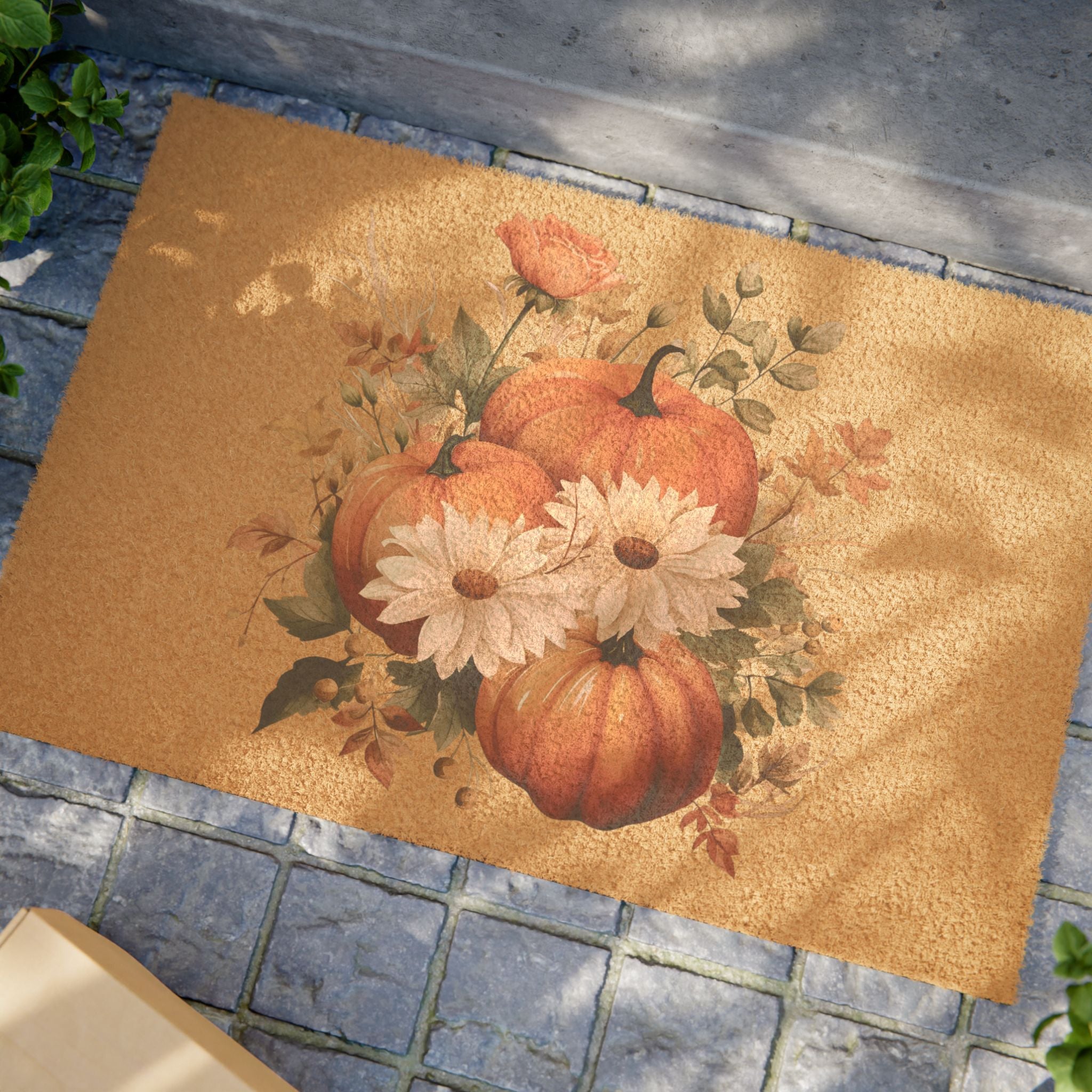 Fall Doormat Pumpkin Daisy Welcome Mat Autumn Front Porch Decor Farmhouse Entryway Rug Thanksgiving Housewarming Gift Coir Door Mat