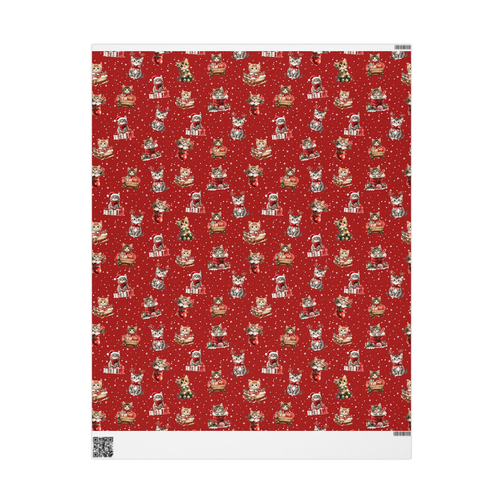 Christmas Cat Wrapping Paper, Red Kitten Gift Wrap, Cute Cat Lover Holiday Wrap, Vintage Christmas Kitty Wrapping Paper