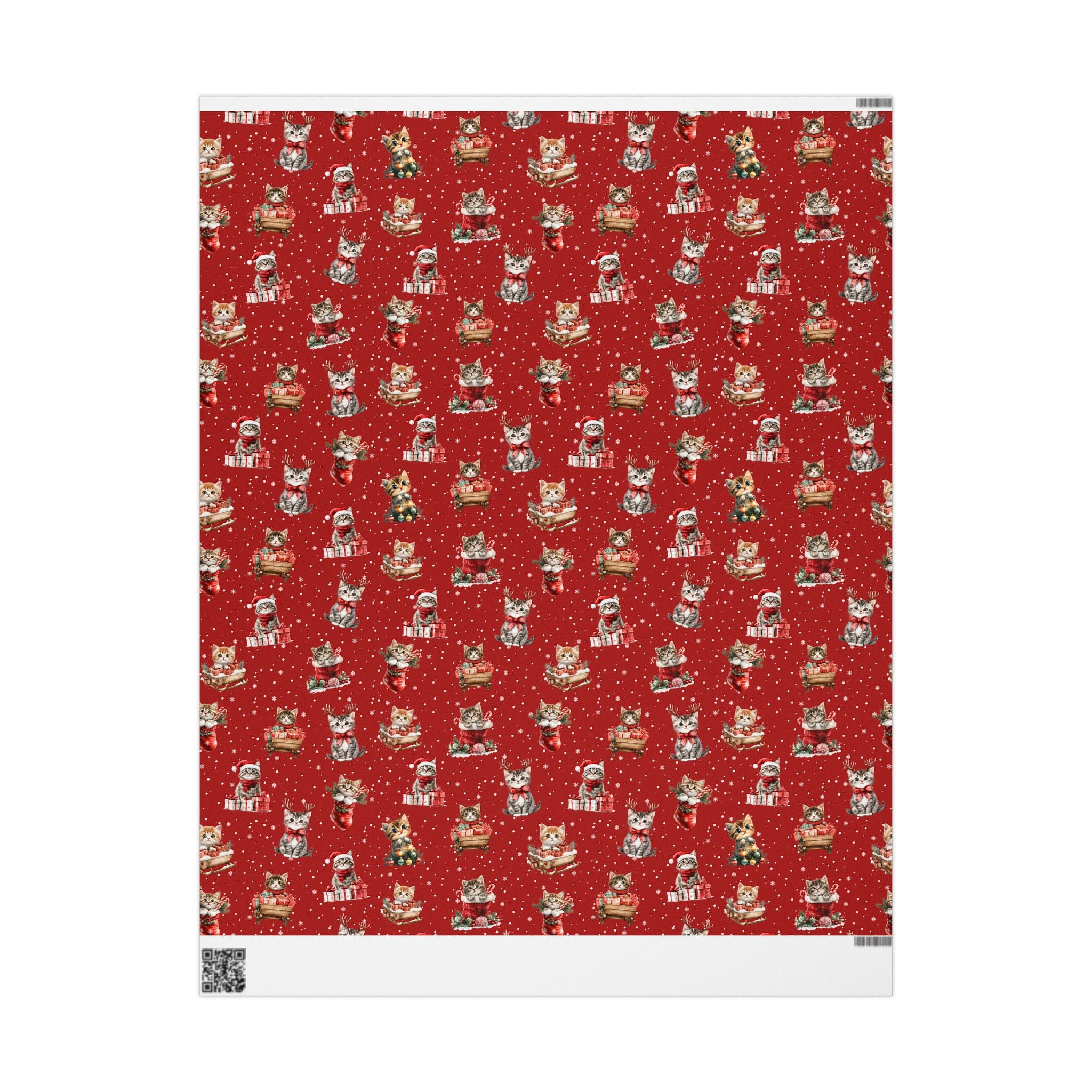 Christmas Cat Wrapping Paper, Red Kitten Gift Wrap, Cute Cat Lover Holiday Wrap, Vintage Christmas Kitty Wrapping Paper
