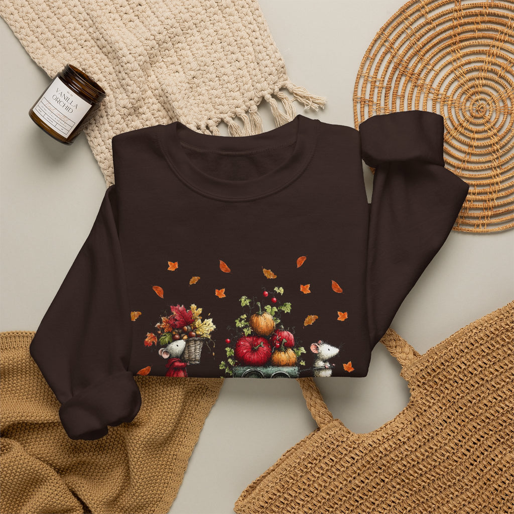 Fall Pumpkin Wagon Cute Autumn Harvest Sweatshirt, Thanksgiving Fall Leaves Shirt, Watercolor Pumpkin Apple Cart, Gift for Fall Lovers