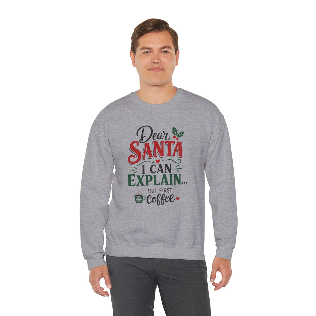 Dear Santa I Can Explain Sweatshirt, Funny Coffee Lover Christmas Shirt, Cute Holiday Crewneck, Sarcastic Xmas Coffee Gift for Her Women