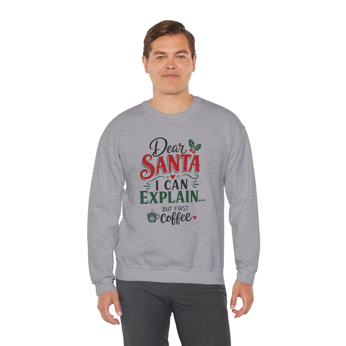 Dear Santa I Can Explain Sweatshirt, Funny Coffee Lover Christmas Shirt, Cute Holiday Crewneck, Sarcastic Xmas Coffee Gift for Her Women