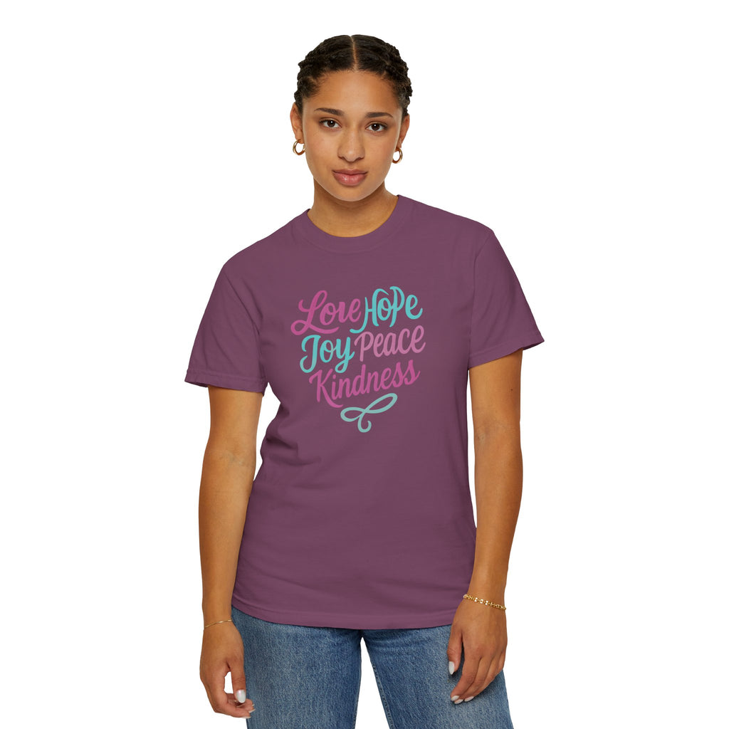 Inspirational T-Shirt with Love, Hope, Joy, Peace, Kindness - Perfect for Casual Wear, Gifts, Holidays, Celebrations, Motivational Apparel