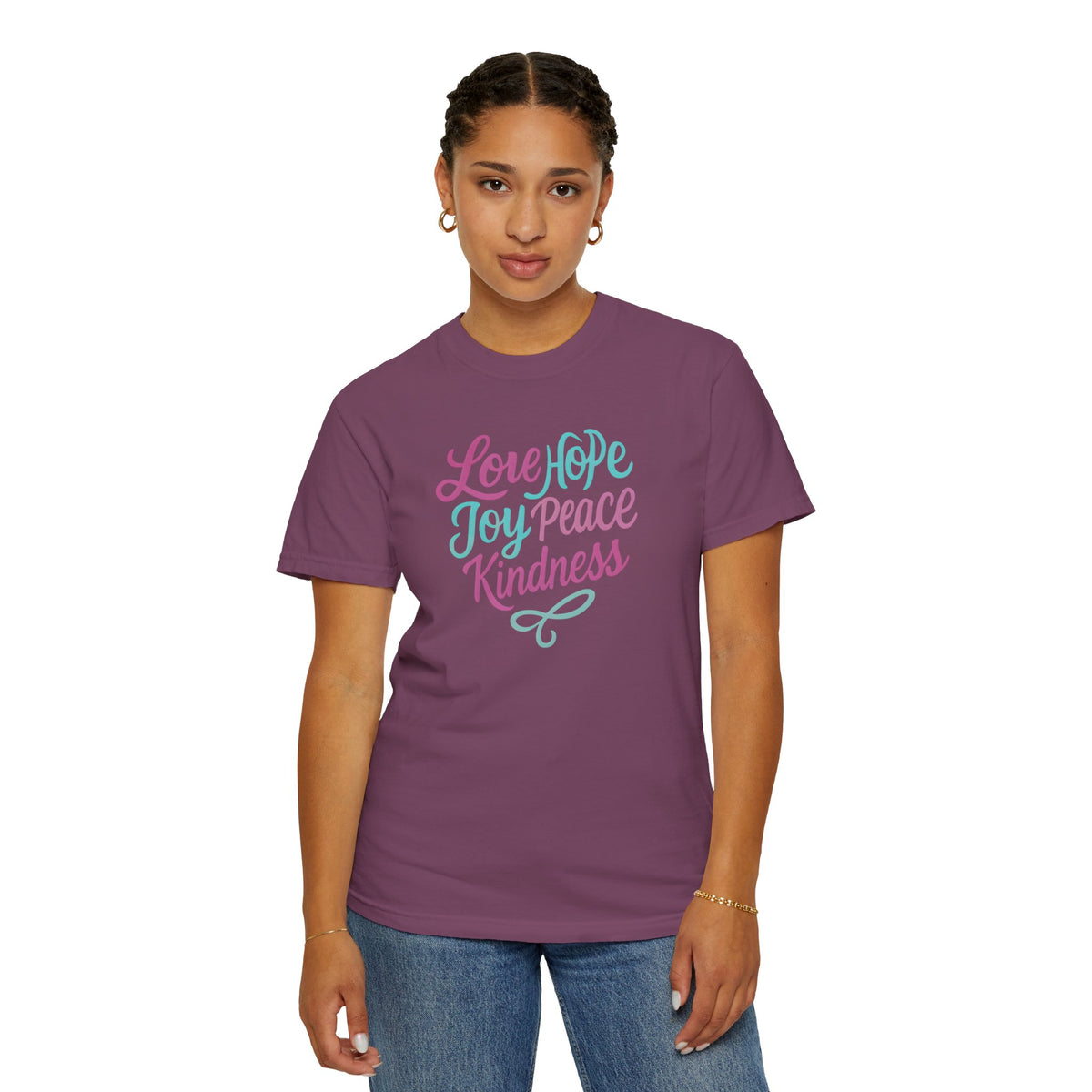 Inspirational T-Shirt with Love, Hope, Joy, Peace, Kindness - Perfect for Casual Wear, Gifts, Holidays, Celebrations, Motivational Apparel