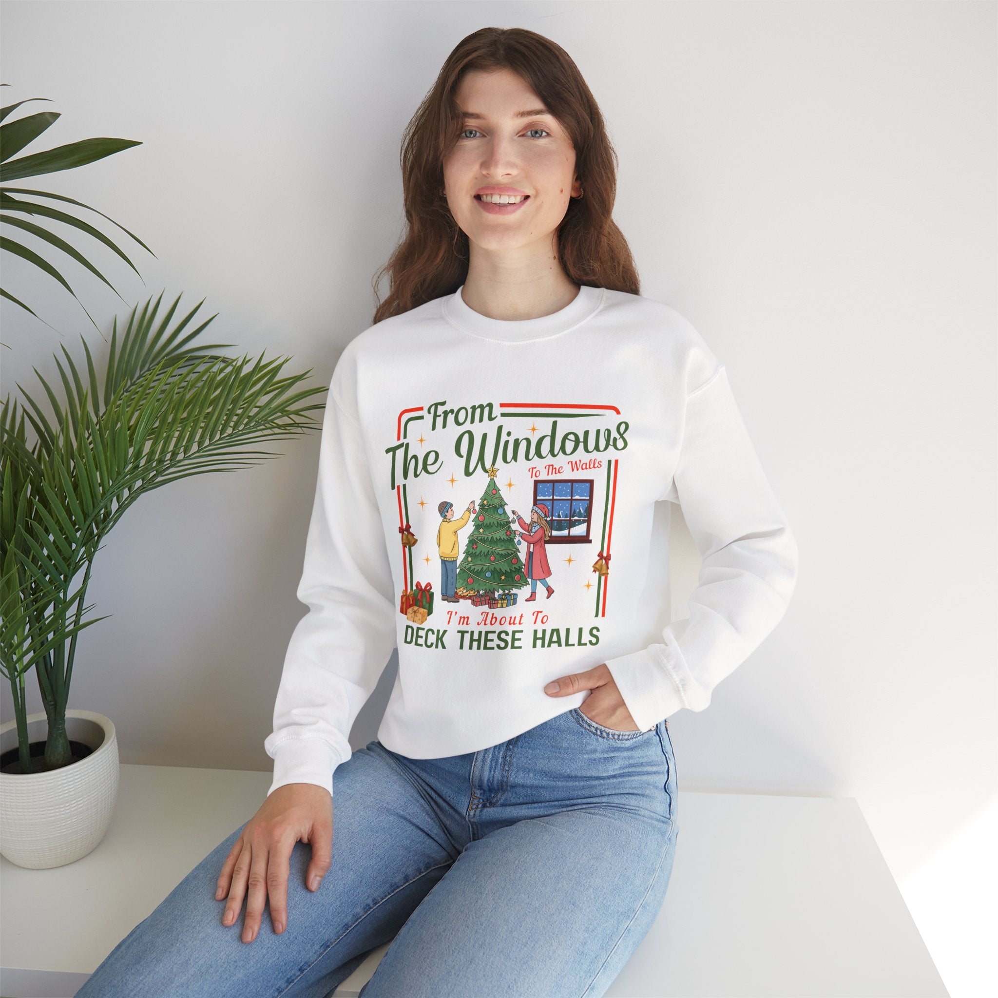 From The Windows To The Walls Christmas Sweatshirt, Deck These Halls Retro Xmas Tree Shirt, Funny Holiday Sweater, Christmas Gift for Her