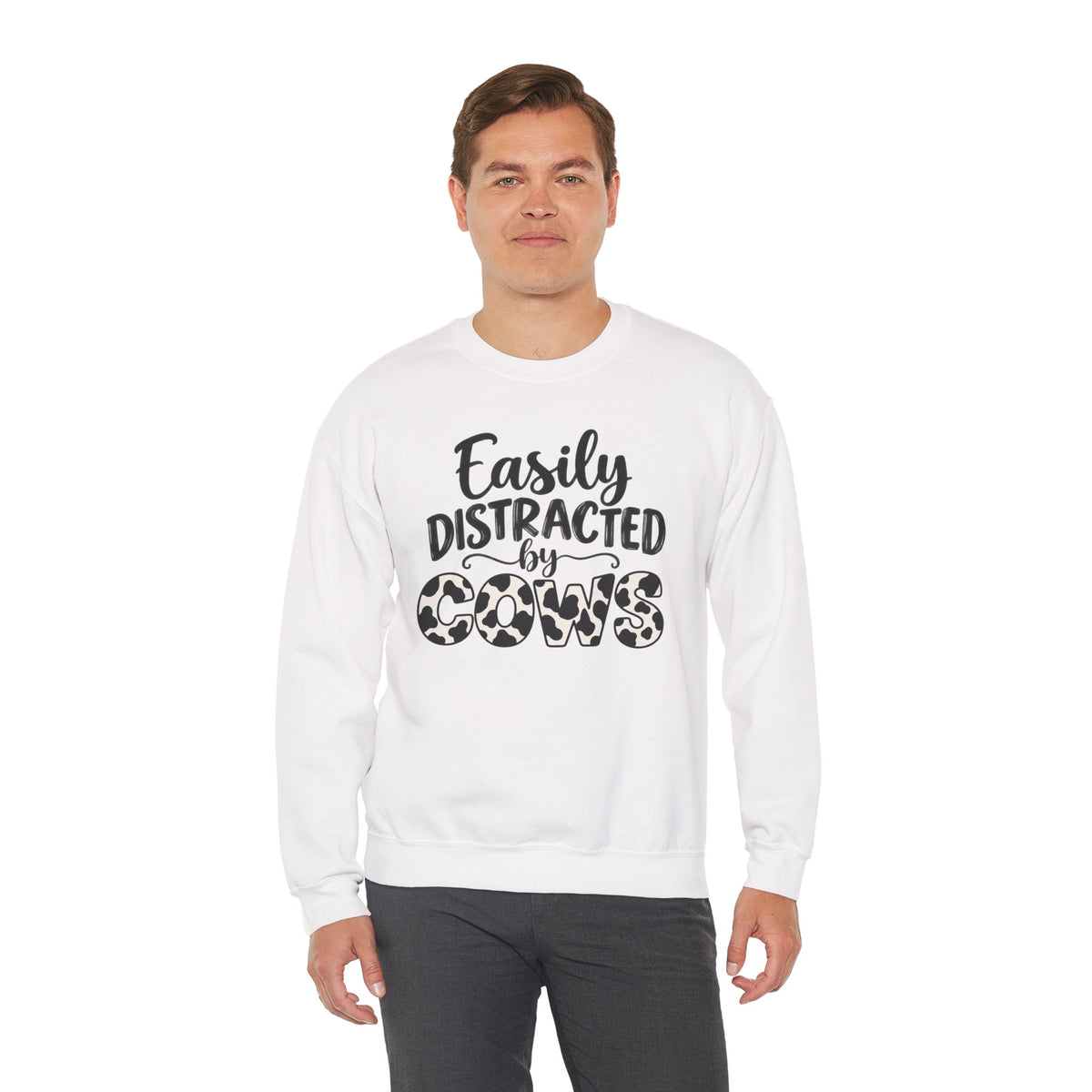 Easily Distracted By Cows Sweatshirt, Cow Print Crewneck, Funny Farm Shirt, Cow Lover Gift, Farm Life Sweater, Country Girl Pullover