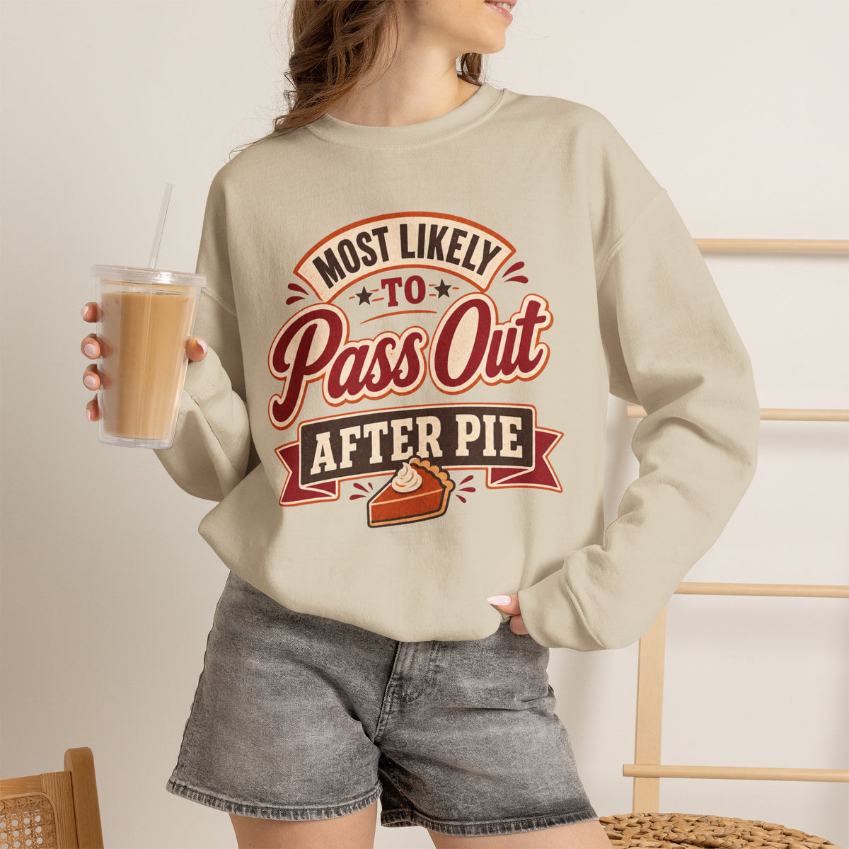 Most Likely To Pass Out After Pie Sweatshirt, Funny Thanksgiving Shirt, Family Matching Turkey Day Sweater, Thankful Pumpkin Pie Sweatshirt