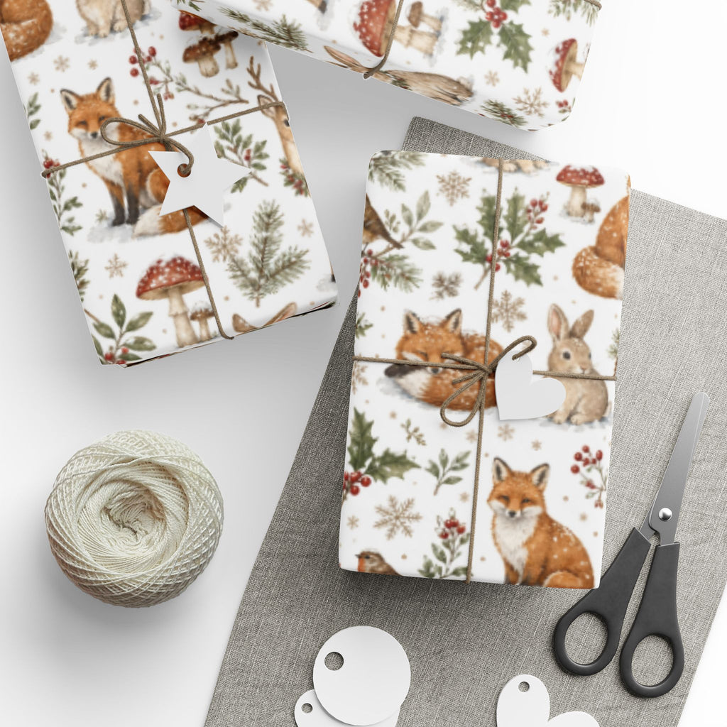 Woodland Deer and Pinecones Wrapping Paper | Holiday Gift Wrap Roll