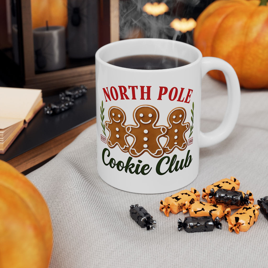 North Pole Cookie Club Ceramic Mug, Christmas Gift, Holiday Decor, Coffee Cup, Gingerbread Lover's Mug