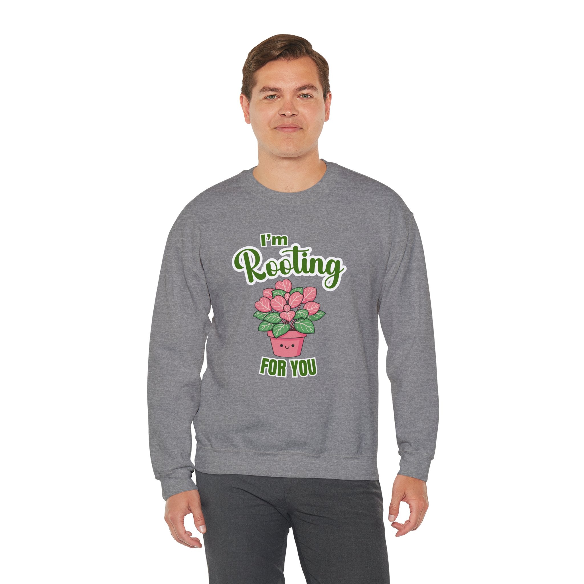 I'm Rooting For You Sweatshirt, Cute Plant Pun Crewneck, Encouragement Gift, Pink Heart Flower Shirt, Plant Lover Gift, Sand Sweatshirt