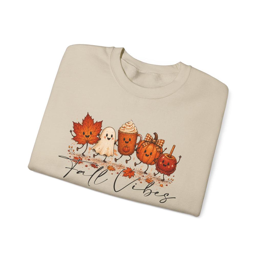 Fall Vibes Sweatshirt, Cute Autumn Characters Crewneck, Pumpkin Spice Latte Ghost Leaf Sweater, Kawaii Fall Shirt, Halloween Autumn Top