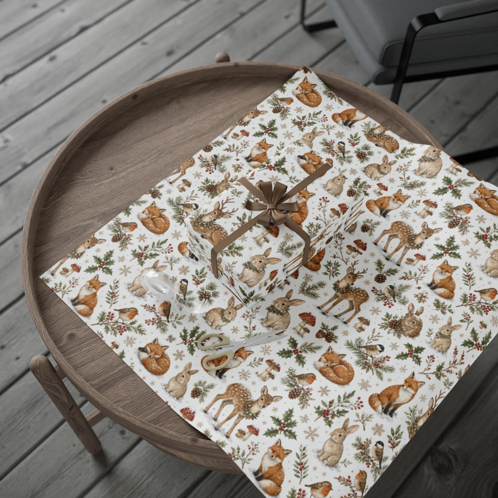 Woodland Deer and Pinecones Wrapping Paper | Holiday Gift Wrap Roll