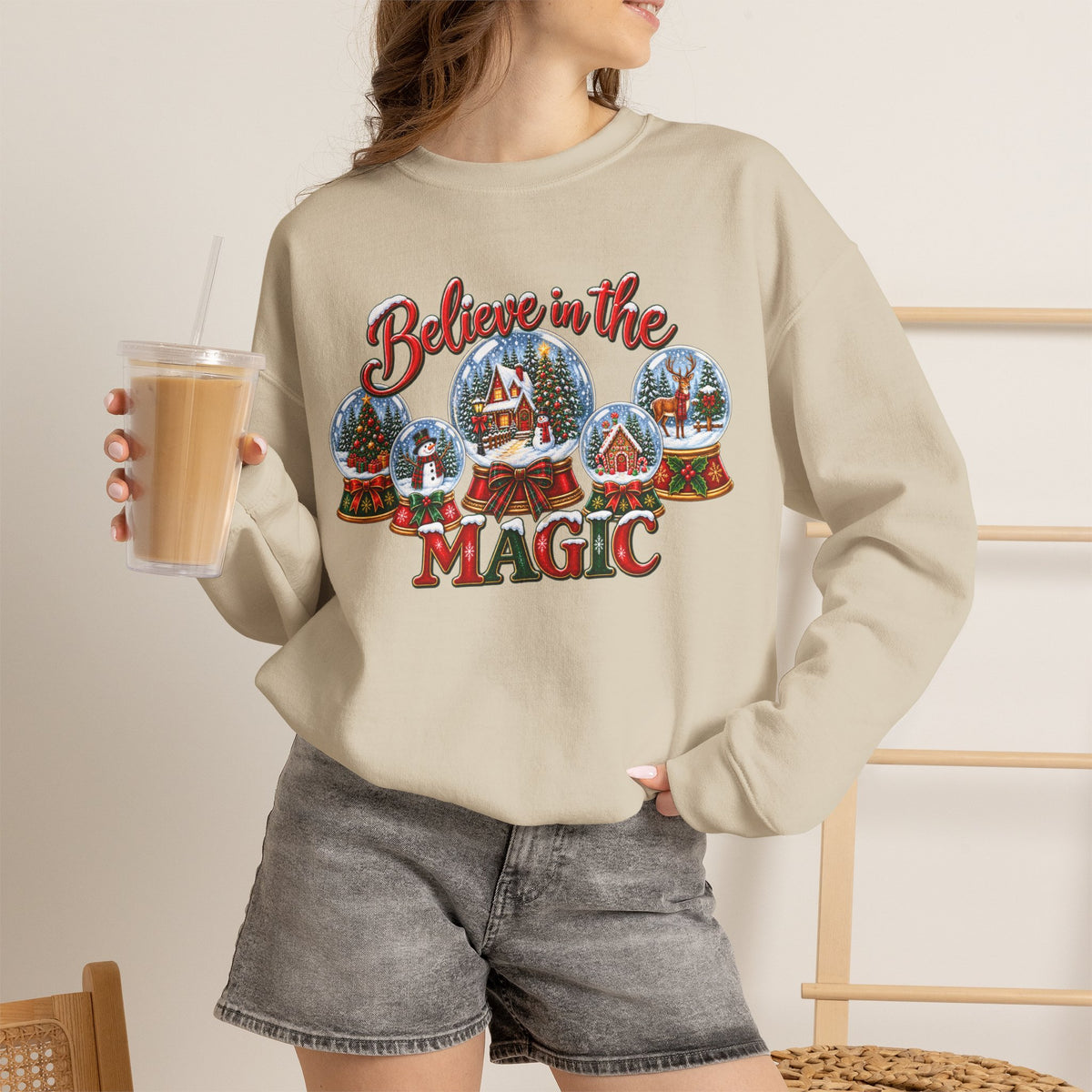 Believe in the Magic Sweatshirt, Christmas Snow Globe Sweatshirt, Retro Christmas Shirt, Winter Holiday Sweatshirt, Christmas Village Tee