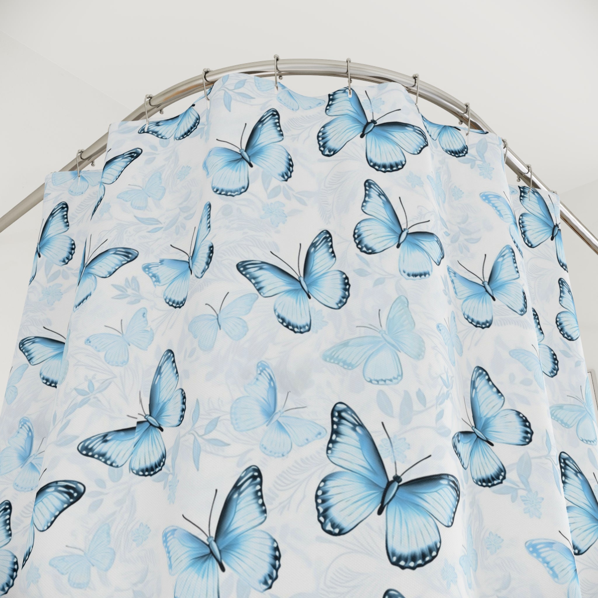 Blue Butterfly Shower Curtain — Soft Watercolor Butterflies Bathroom Decor