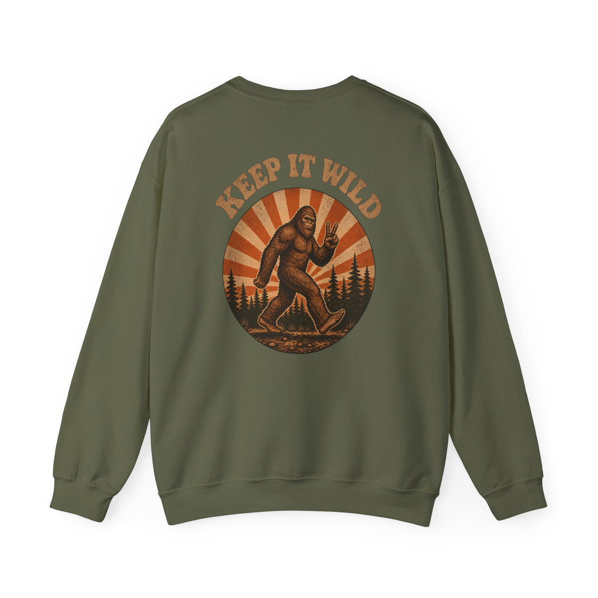 Keep It Wild Bigfoot Sweatshirt, Retro Sasquatch Sunset Graphic Tee, Outdoor Camping Nature Lover Gift, Unisex Crewneck Pullover