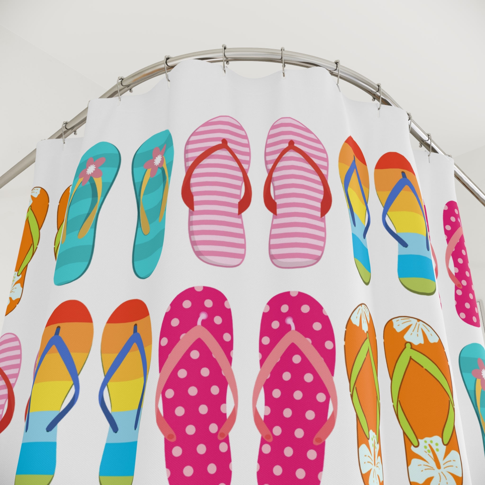 Colorful Flip Flops Pattern Shower Curtain | Beach Summer Bath Decor, Beach Vacation House Bathroom Deco, Lake House Deco, New House Gift